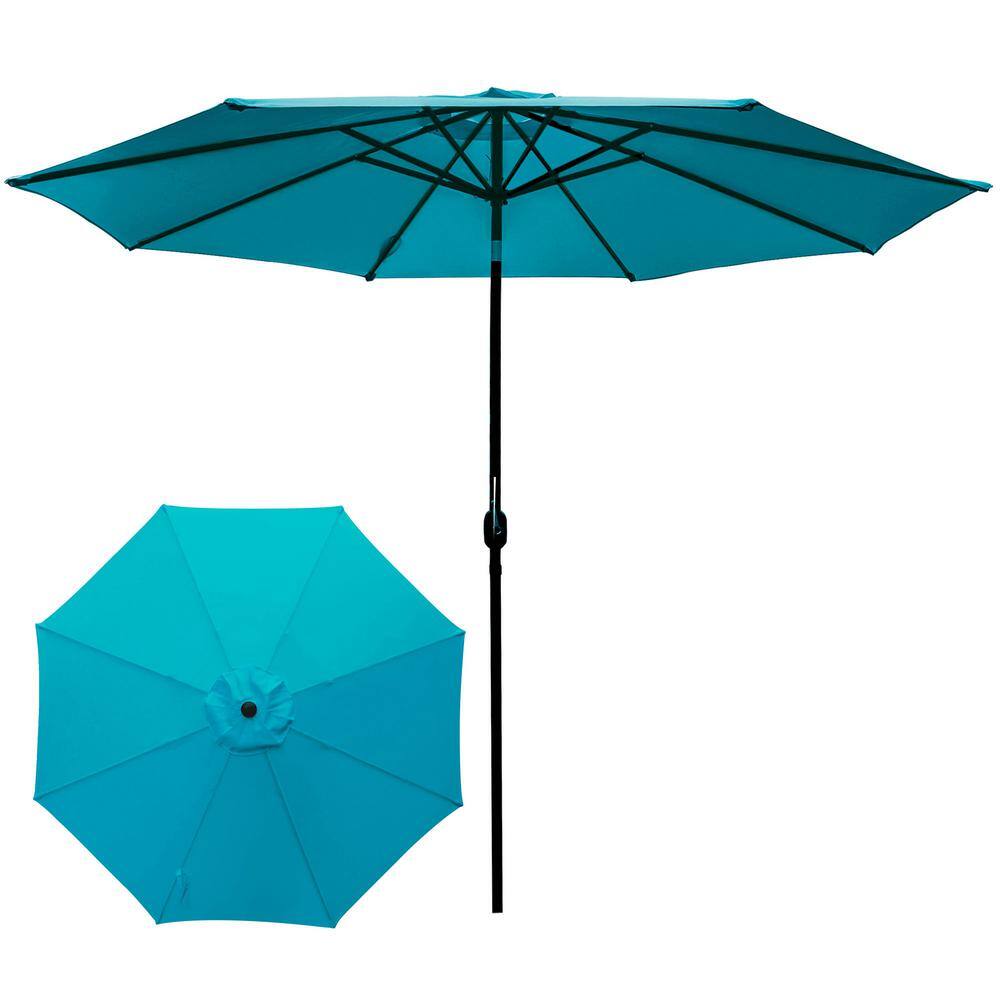 11 ft. Market Patio Umbrella in Turquoise with Push Button Tilt and Crank