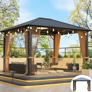 10 ft. x 12 ft. Hardtop Metal Gazebo, heavy-duty Pergola with Mosquito Nets, Sturdy Outdoor Canopies Tent
