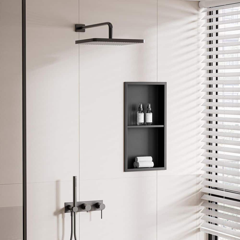 12 in. W x 24 in. H x 4 in. D Waterproof Recessed Shower Niche with Double Shelves in Matte Black, No Tile Needed price history on PriceWatchPro