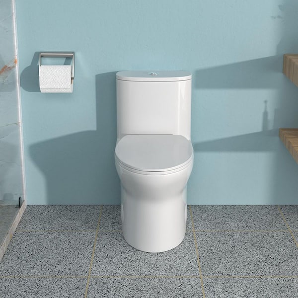 12 inch 1-piece 1.1/1.6 GPF Dual Flush Elongated Toilet in White Seat Included MAP 800g
