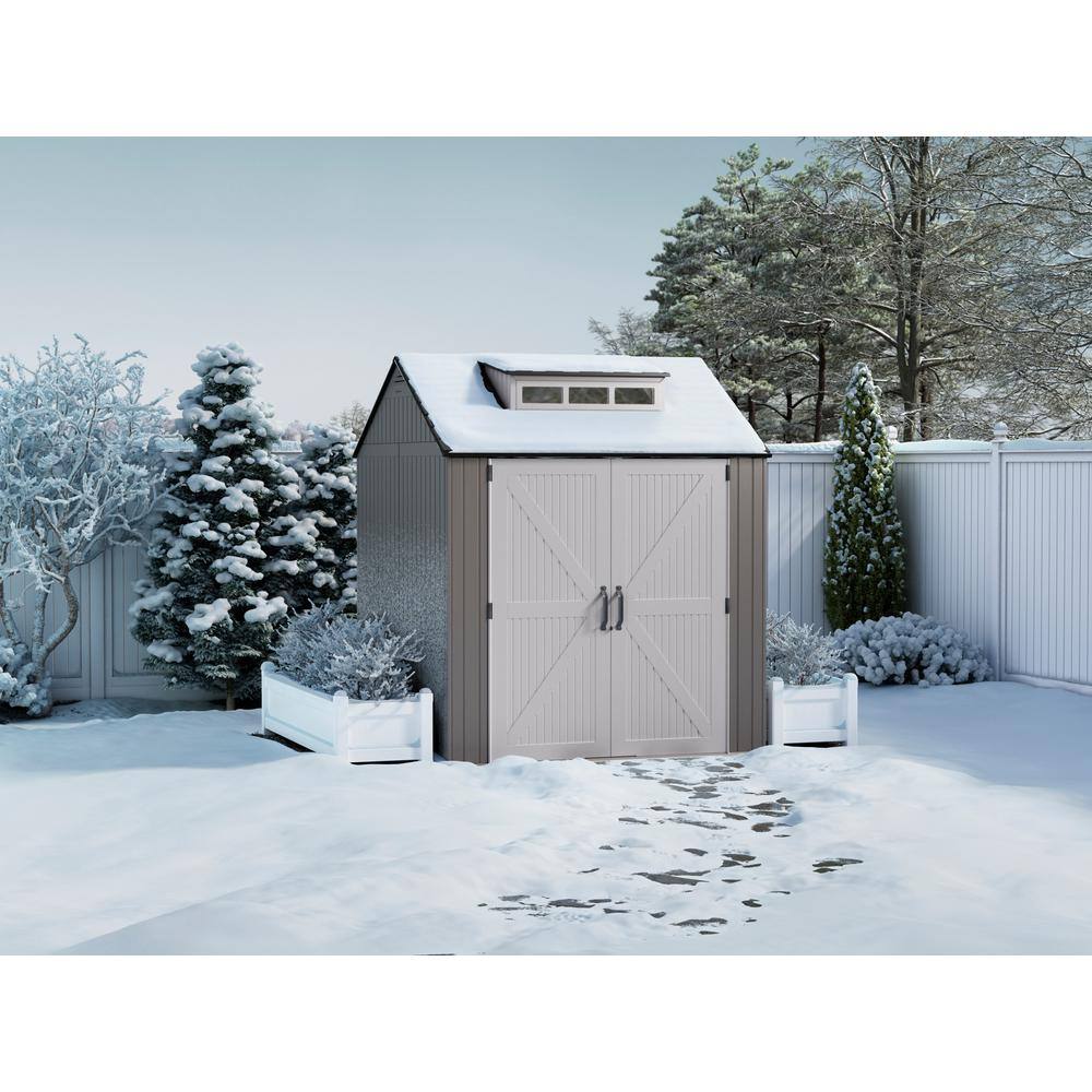 Brown Resin Medium Outdoor Storage Shed with Windows, 7 x 7 ft