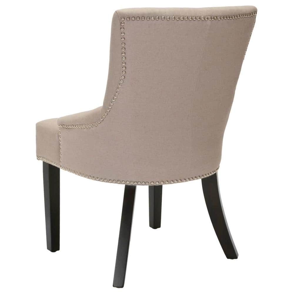 Taupe Linen Upholstered Side Chair with Espresso Wood Legs