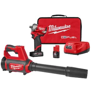 M12 FUEL 12-Volt Lithium-Ion Brushless Cordless Stubby 1/2 in. Impact Wrench Kit with Compact Spot Blower