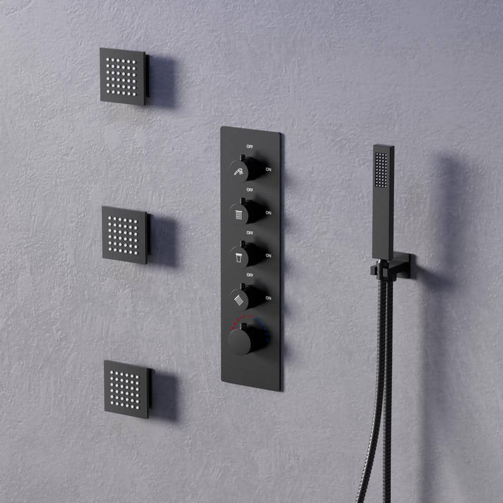 Matte Black 20" LED Ceiling Shower System with Bluetooth Speaker
