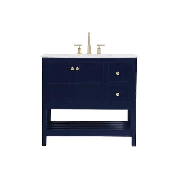 Unbranded Timeless Home 36 in. W x 22 in. D x 34 in. H Single Bathroom Vanity in Blue with White Engineered Stone with White Basin