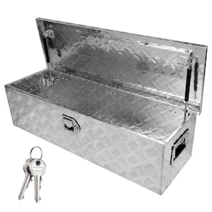 22.5 Gal. 39 in. W x 13 in. D x 10 in. H Silver Aluminum Tool Storage Box, Deck Box with Lock Side Handle and 2 Keys