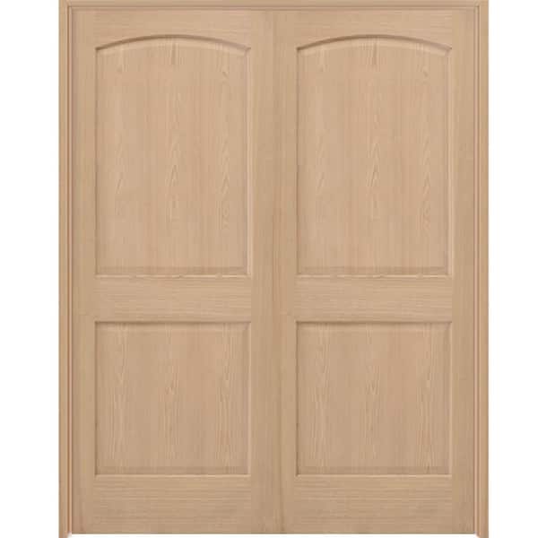 Steves & Sons 60 in. x 80 in. Universal Round Top Unfinished Red Oak Wood Double Prehung Interior French Door with Nickel Hinges