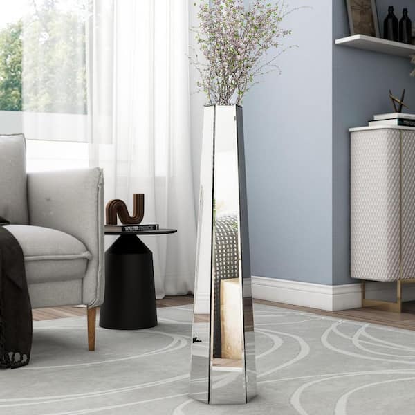 THKSHOUZ 30 in. Silver Glass Cylinder Decorative Vase