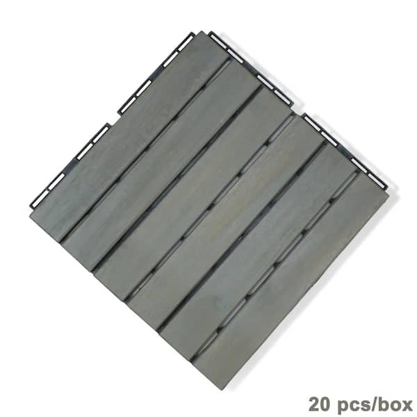 BTMWAY 1 ft. x 1 ft. Square Interlocking Acacia Wood Patio Deck Tiles Outdoor Striped Pattern Flooring Tiles (Pack of 20 Tiles)
