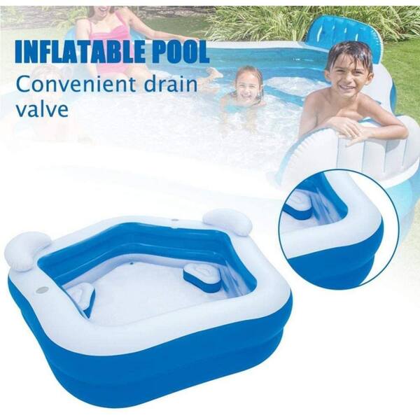 Outdoor Portable Garden Family Pool Inflatable Water Fun Tub Seats Drink Holders 