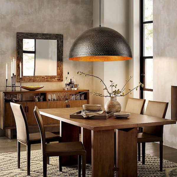 Rennnsan Matthew 23.6 in. 1-Light Silver-Black Hammered Dome