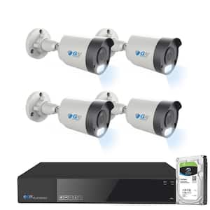8-Channel 8MP 1TB NVR Smart Security Camera System with 4 Wired Bullet POE Cameras, Spotlight, Fixed Lens, Microphone