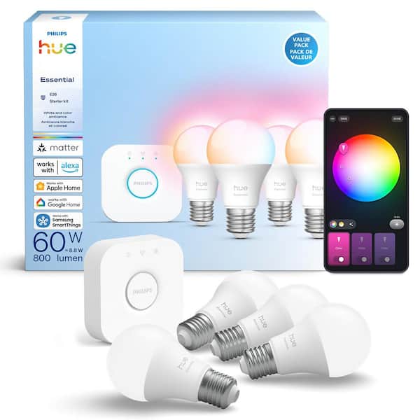 Philips Hue Essential 60-Watt Equivalent A19 Smart LED Color