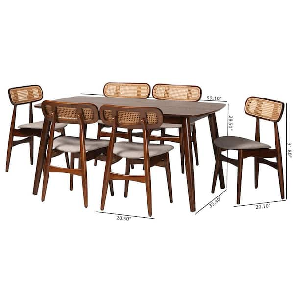 Baxton Studio Tarana 7 Piece Grey and Walnut Brown Dining Set