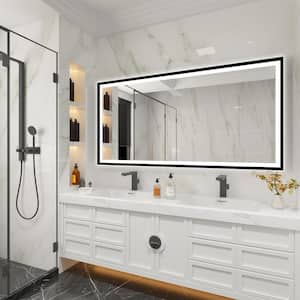 72 in. W x 36 in. H Rectangular Framed Anti-Fog Dimmable Wall Mounted LED Bathroom Vanity Mirror in Black