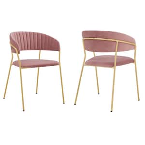 Nara Pink Velvet and Gold Metal Dining Chairs (Set of 2)