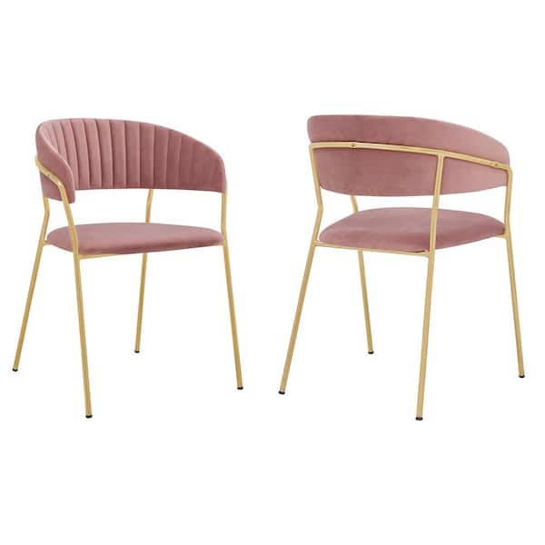 Armen Living Nara Pink Velvet and Gold Metal Dining Chairs (Set of 2)