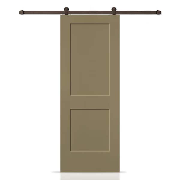 CALHOME 30 in. x 80 in. Oliver Green Painted MDF Solid Core 2-Panel Shaker Interior Sliding Barn Door with Hardware Kit