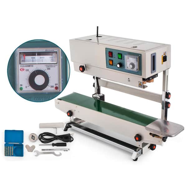 VEVOR Continuous Band Sealer FR 900 White Food Vacuum Sealer Vertical Automatic Sealing Machine w/ Digital Temperature Control