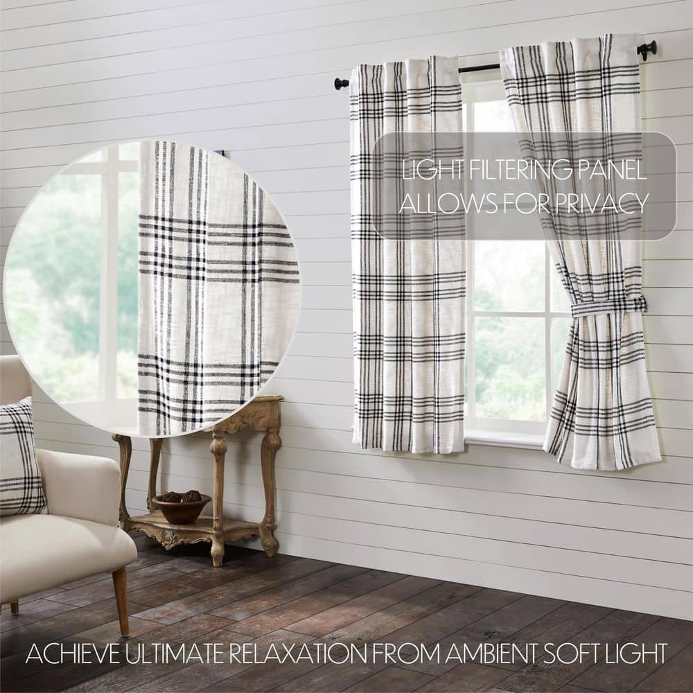 Black and White Plaid Cotton Light-Filtering Curtain Panels, 63x36, Set of 2