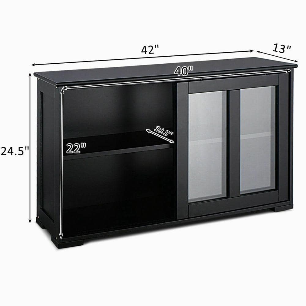 Black MDF and Glass Sliding Door Sideboard Cabinet
