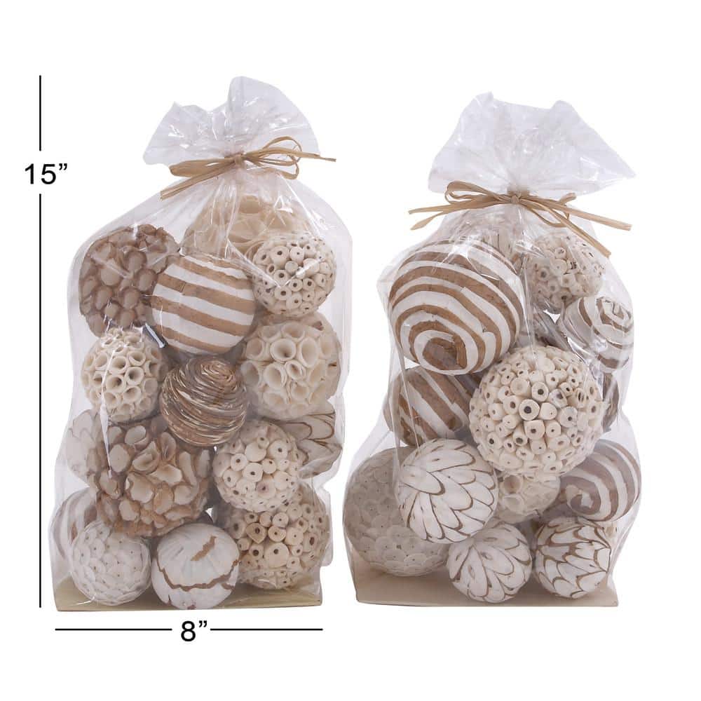 Brown and White Handmade Dried Plant Orbs Vase Filler Set