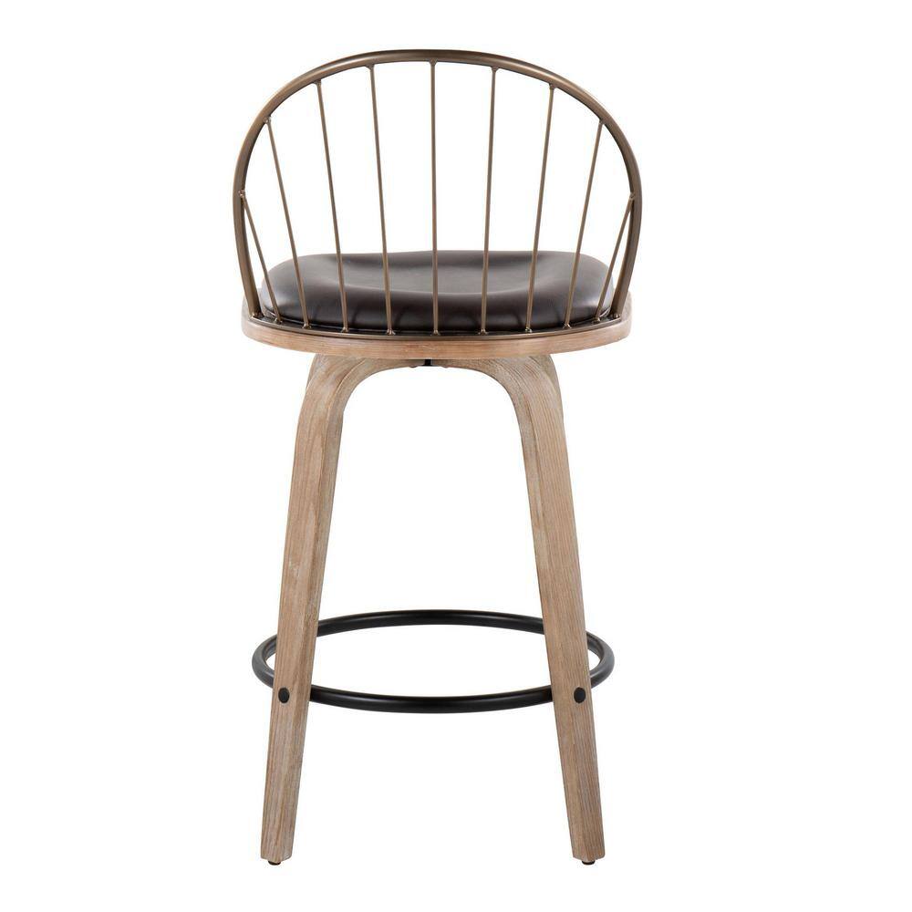 Riley 26" White Washed Wood and Metal Swivel Counter Stools