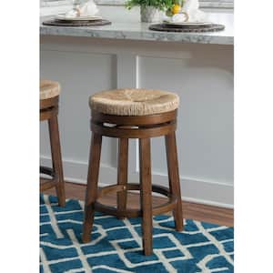 Marley 25 in. Seat Height Walnut Brown Wood Frame Counter-stool with a Seagrass seat