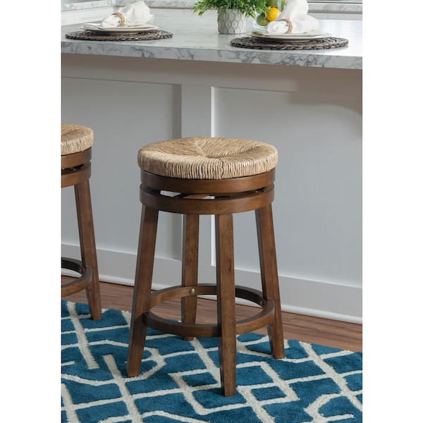 Linon Home Decor Marley 25 in. Seat Height Walnut Brown Wood Frame Counter-stool with a Seagrass seat