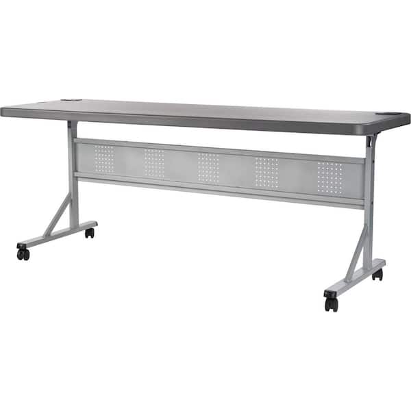 National Public Seating NPS 24 in. x 72 in. Charcoal Plastic Slate HDPE Blow Molded Flip-N-Store Training Folding Table