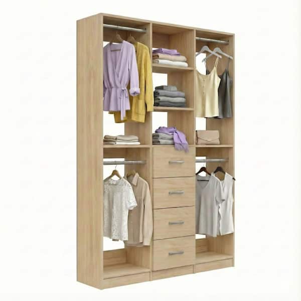 Alto Collection 100.5 in. W Oak Wall Mounted 2 Double Hang and 4-Drawer Closet Kit Wood Closet System