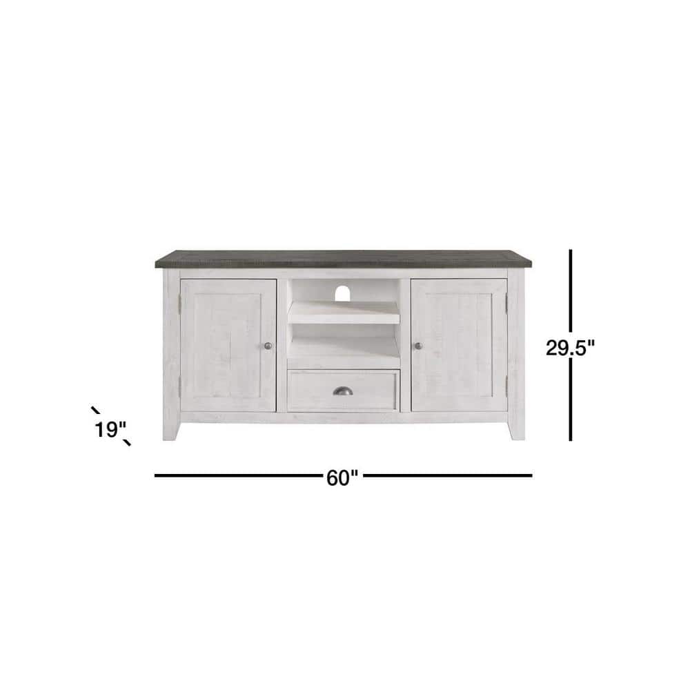 Monterey 60" White and Grey Pine TV Stand with Cabinets