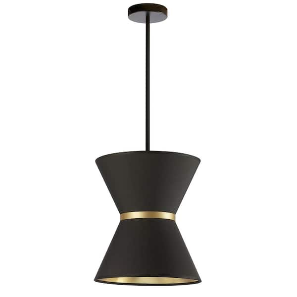 Dainolite Caterine 1 Light Matte Black Shaded Pendant Light with Black Fabric Shade