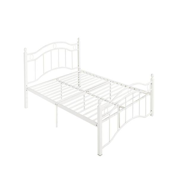 JASIWAY White Metal Frame King Size Platform Bed with Headboard and