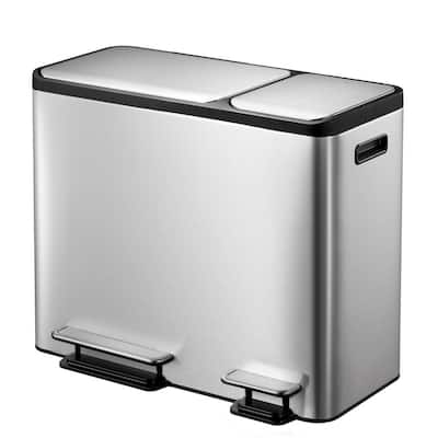 EcoCasa Stainless Steel Recycle 30 Liter+15 Liter (7.9 Gallon+3.9 Gallon) Dual Compartment Step Trash Can