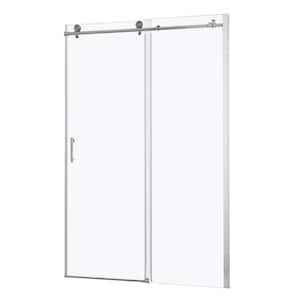 48 in. W x 76 in. H Sliding Frameless Shower Door in Brushed Nickel with 5/16 in. (8 mm) Clear Glass and Handle