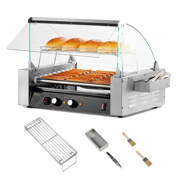 1350-Watt Stainless Steel 24 Hot Dog Roller Grill Indoor Grill with Cover