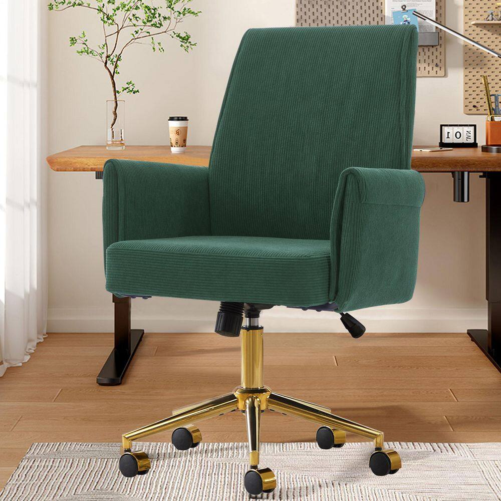 Corduroy Fabric Adjustable Height Ergonomic Office Chair in Green