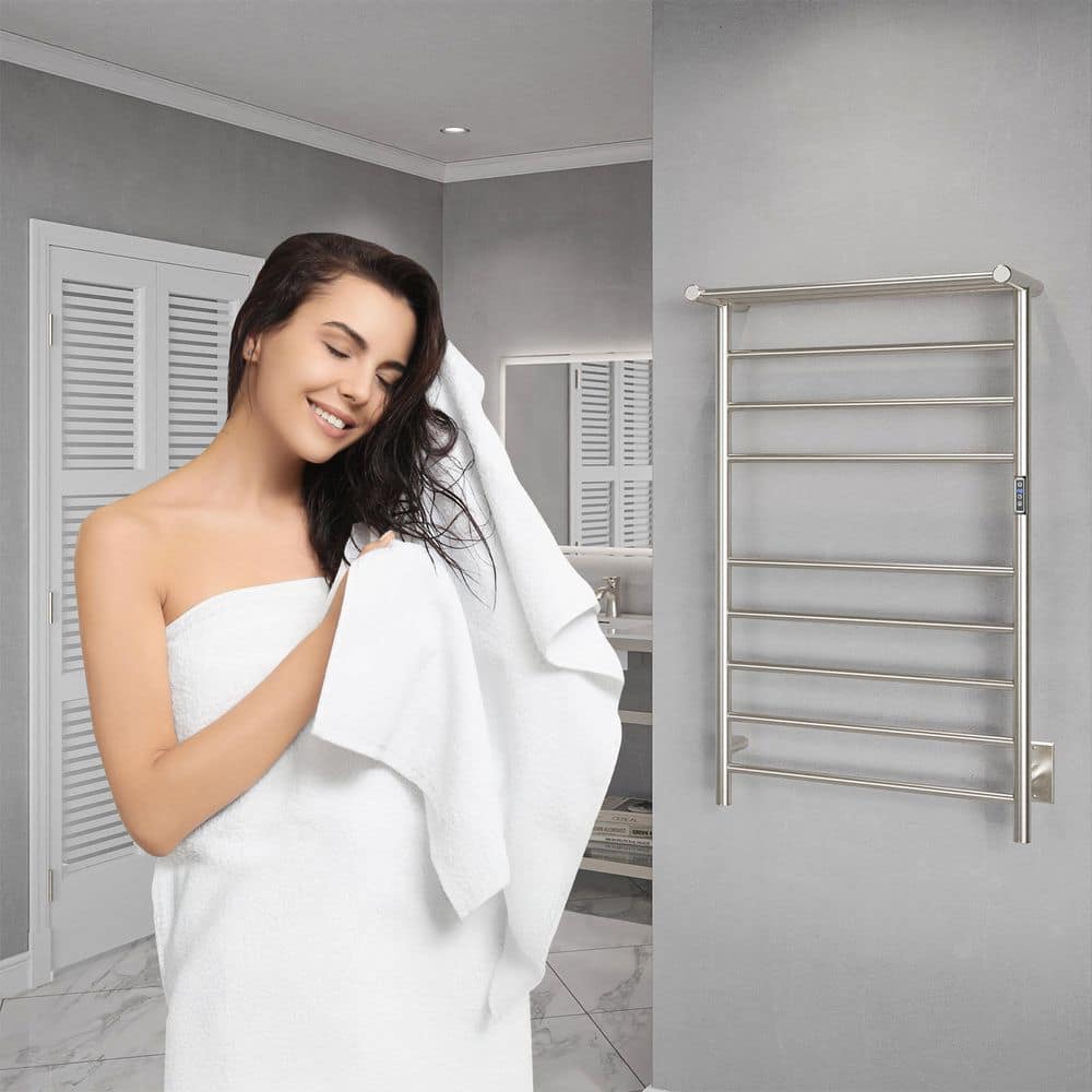Brushed Nickel 8-Bar Wall Mounted Electric Towel Warmer