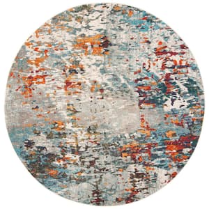 Madison Grey/Blue 7 ft. x 7 ft. Geometric Medallion Round Area Rug