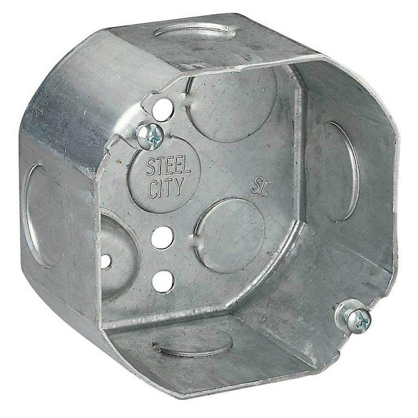 Steel City 4 in. x 2-1/8 in. Deep Octagon Box with 1/2 in. and 3/4 in. Knockouts