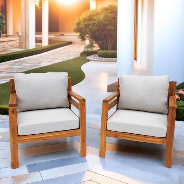 Dayo 2-Piece Arcacia Wood Patio Outdoor Couch with Gray Cushions