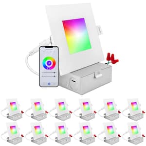 4 in. Smart Square Integrated LED Recessed Light RGBW Color Changing WiFi Compatible with Alexa and Google Home(12-Pack)
