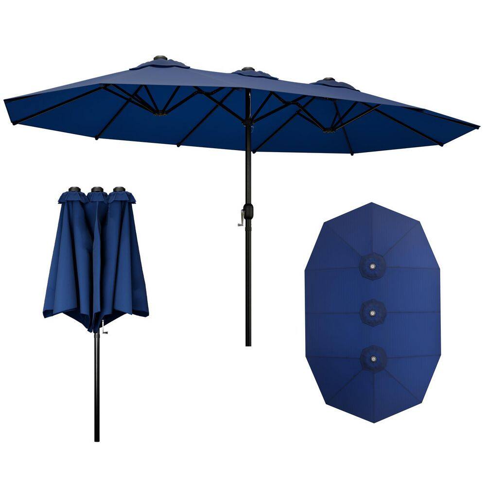 15 ft. Full Iron Outdoor Double Sided Umbrella Market Patio Umbrella with R