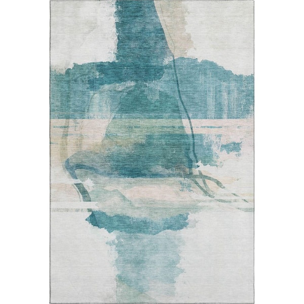 Mayfield Premium Machine Washable Abstract AMF2033 Teal 3 ft. x 4 ft. Area Rug