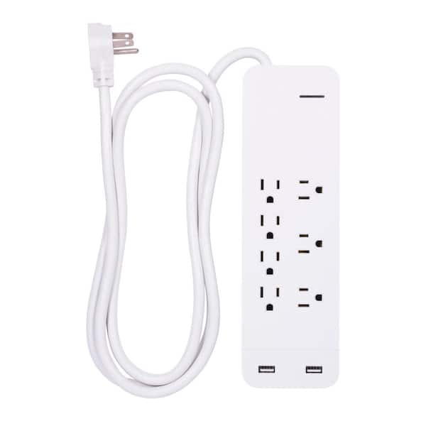 GE 7-Outlet 2-USB 1080-Jouels Port Surge Protector with 6 ft. Cord, White