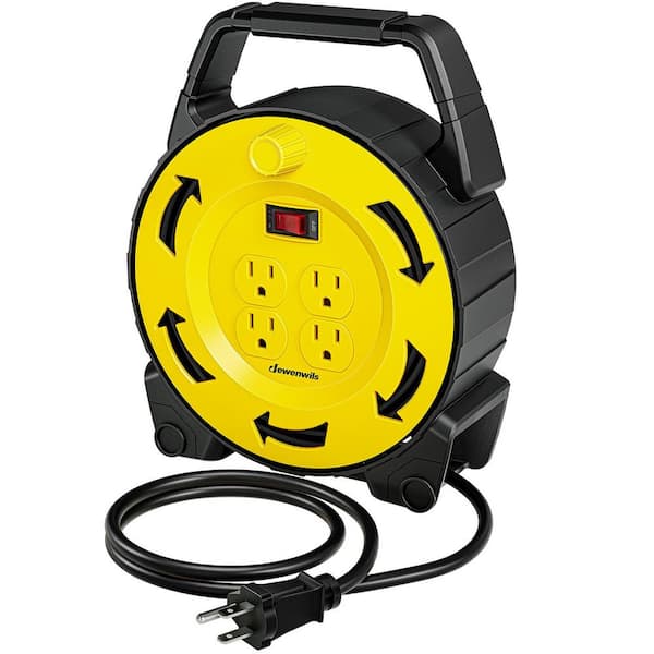 30 ft. 16 / 3 SJTW 10 Amp Retractable Extension Cord Reel with 4 Grounded Outlets, Yellow Black