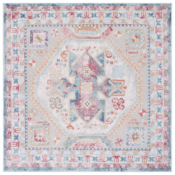 Cabana Rust/Blue/Ivory 7 ft. x 7 ft. Ornate Aztec Indoor/Outdoor Square Area Rug