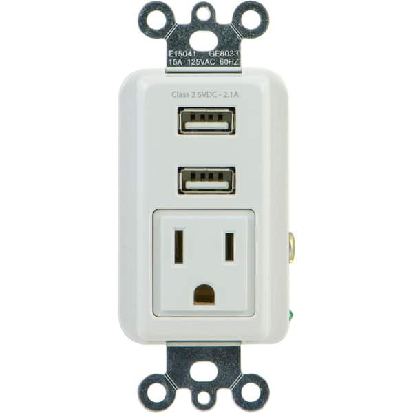 GE 2.1 Amp 1-Outlet and 2-USB Port In-Wall Receptacle
