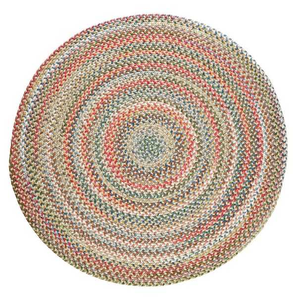 Rhody Rug Bouquet Champagne 8 ft. x 8 ft. Round Indoor/Outdoor Braided Area Rug